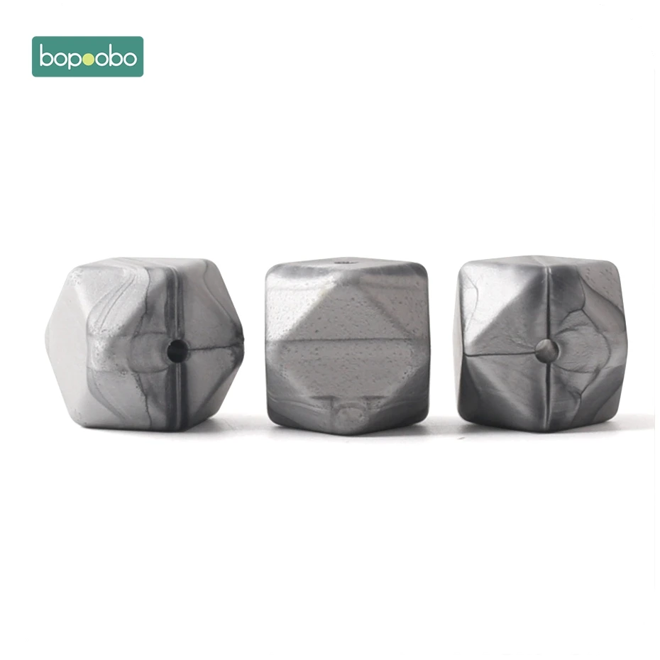 Bronze Silver Bopoobo 100 шт 17 мм Силиконовые шестигранные шарики силиконовые Детские Прорезыватели силиконовые бусины для ожерелья безопасные игрушки силиконовые крошечные стержни - Цвет: Bronze Silver