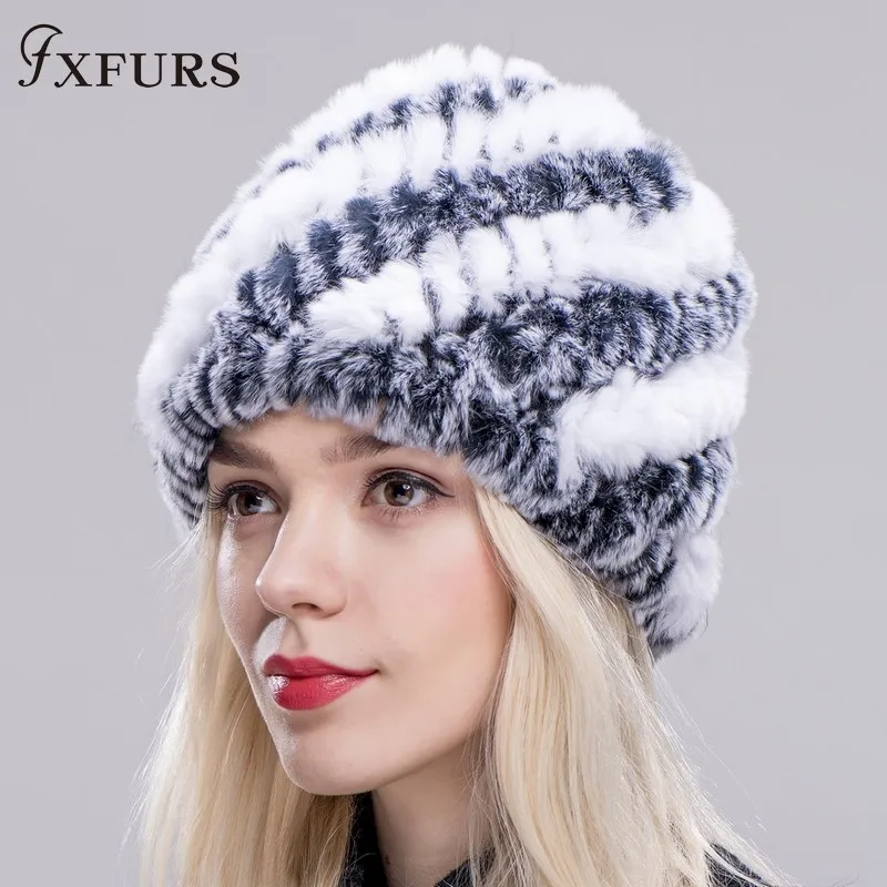 2019 кролик зимняя меховая шапка для женщин русский вязаный натуральный мех