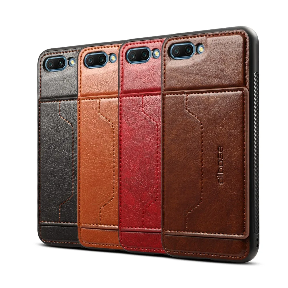 Dibase Brand for Huawei Honor 10 Case Crazy-horse leather PC hard Phone Cases Card Pocket Bracket Back Cover |