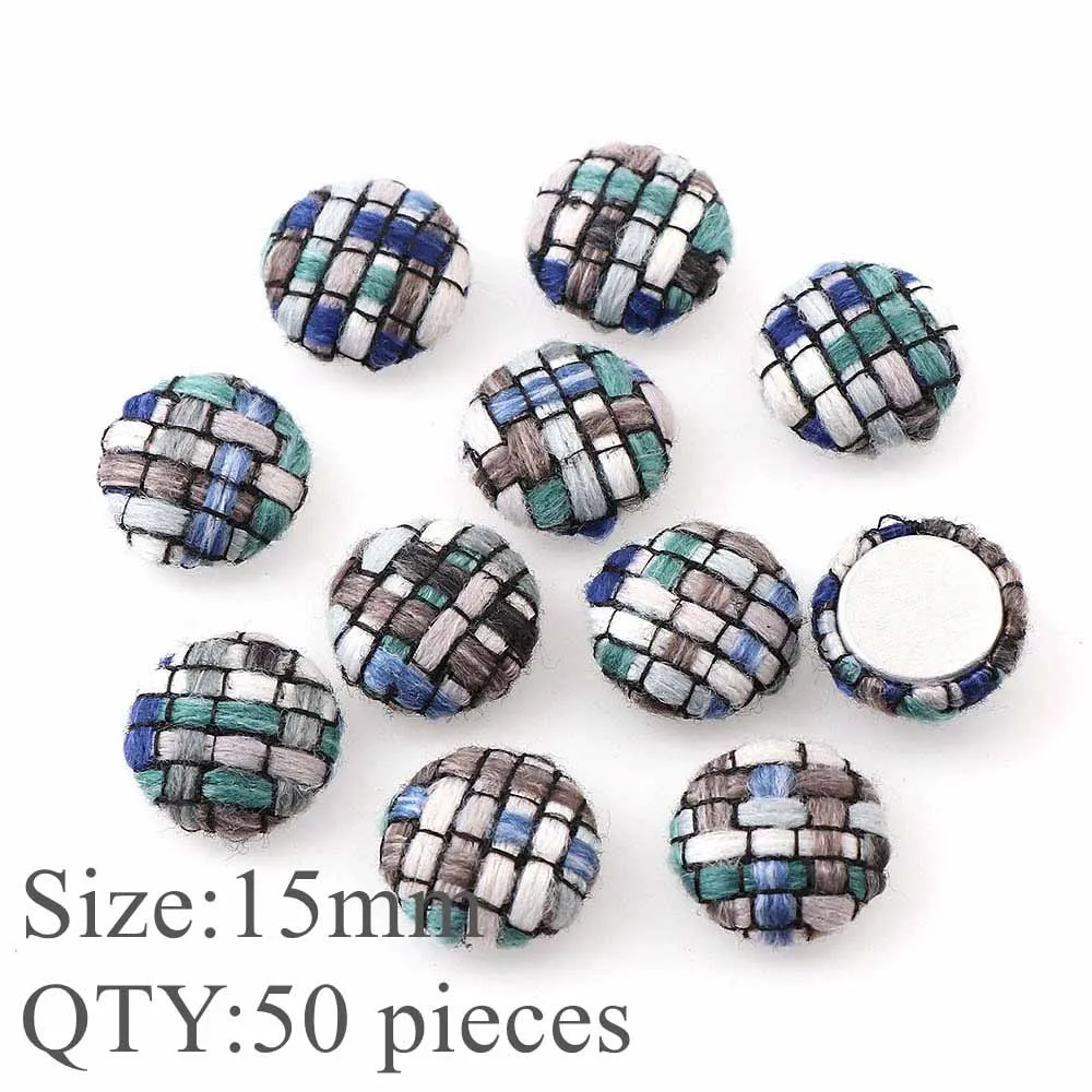 15mm 50pcs 6 видов стилей 15/20/25 мм 30-50 шт. клетчатые ткани с рисунком «гусиные лапки» Крытая круглая кнопка с плоской задней шерстяное для художественного оформления ногтей, ручная работа кнопка - Цвет: 15mm 50pcs