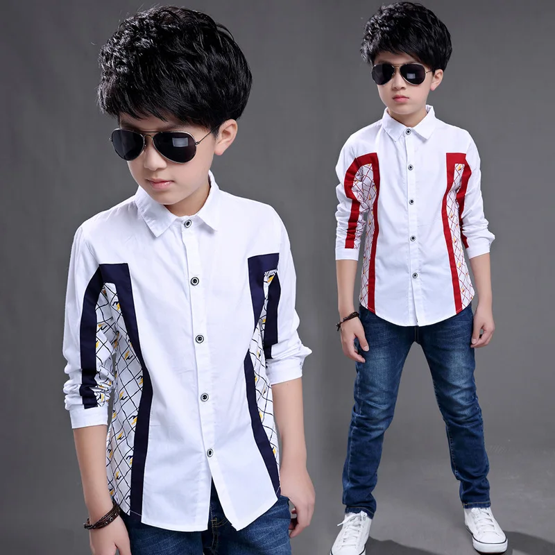 Новые Марка 2017 Мода Дети Мальчики С Длинными рукавами Рубашки Лоскутное Плед