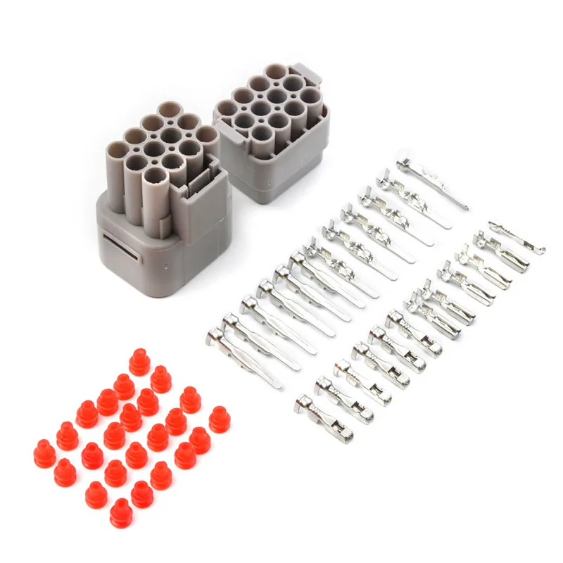 

12Pin 1Set Way Sealed Electrical Wire Connector Plug Set Male/Female Waterproof 2.2mm to 2.5mm Dupont Terminal Kit for Car Auto