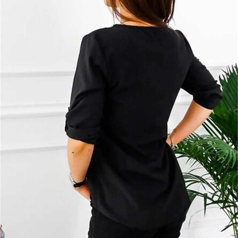 Модные весенние женские блузки с длинным рукавом v образным вырезом свободные