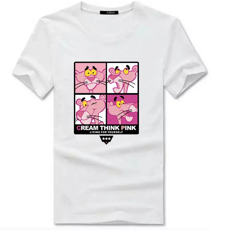 2018 новый летний розовый костюм Пантеры Мужские футболки с забавным принтом из