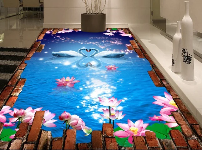 Настенная 3d наклейка с изображением лебедей озер 3 d|mural wallpaper|photo 3dfloor mural |