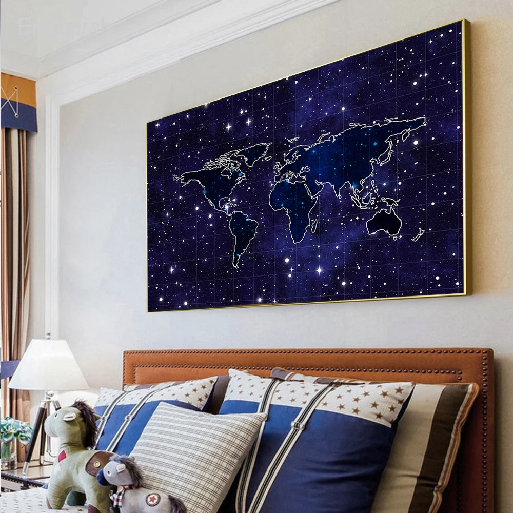 

Embelish 1 Pieces Blue Starry World Map HD Print On Canvas Paintings For Living Room Modern Home Decor Wall Art Pictures Artwork