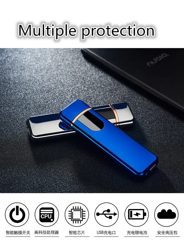 Сенсорный индукционный переключатель зажигания USB зажигалка ветрозащитный беспламенный перезаряжаемый электронный двухсторонний прикуриватель