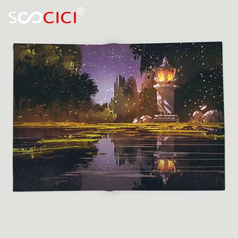 Мягкое Флисовое одеяло на заказ пейзажный идиллический пейзаж ночью с каменным