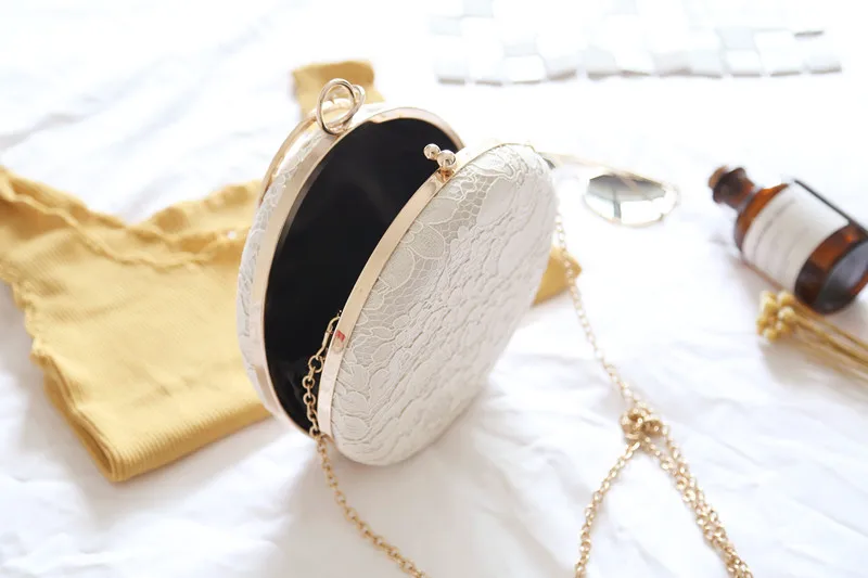 

Lace chain single shoulder bag round hand grab dinner vintage simple handbag bolsa feminina luxury handbags women bags designer