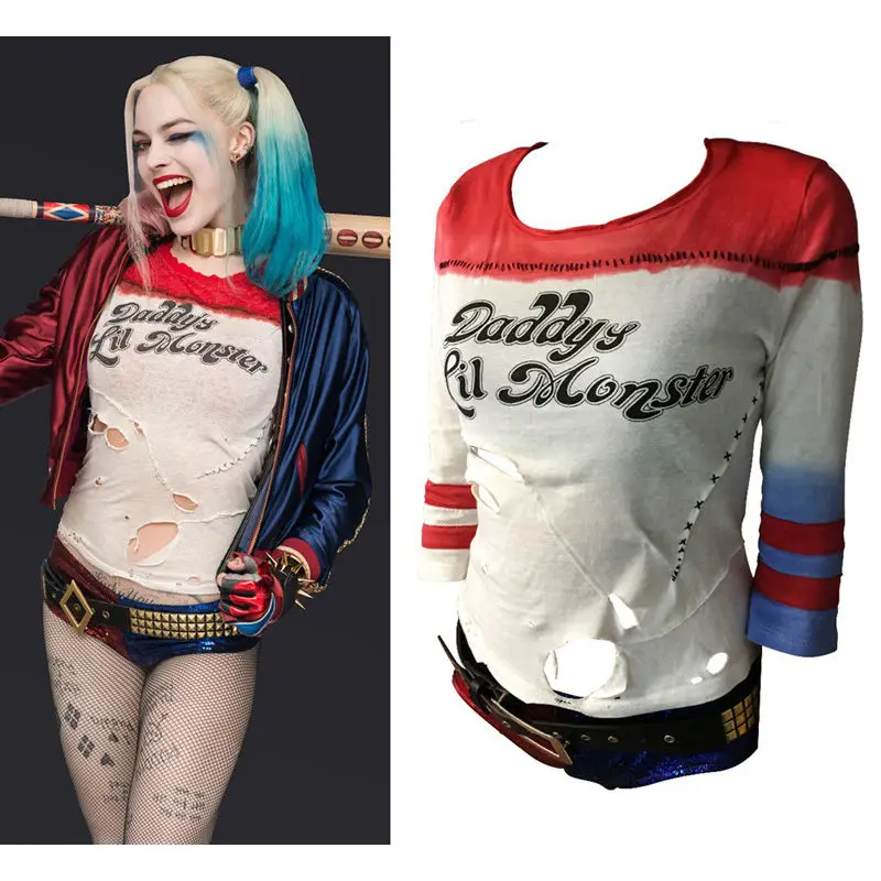 Отряд Самоубийц Harley Quinn футболка Daddy'S Lil Monster Cos топы костюм косплей Хэллоуин