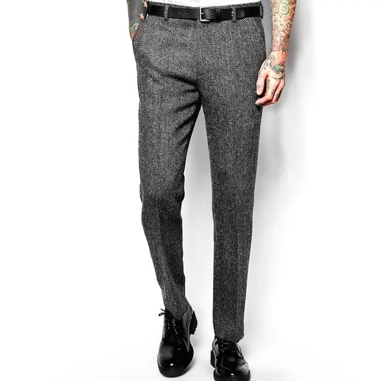 

Весенне-осенние винтажные шерстяные брюки в английском стиле, плотные, серые, шерстяные, облегающие прямые брюки из Твила, большие размеры B1