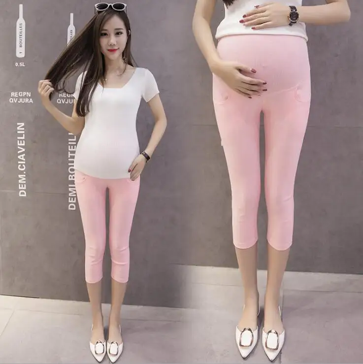 Брюки для беременных женщин прямые Маленькие ноги регулируемый пояс яркие цвета