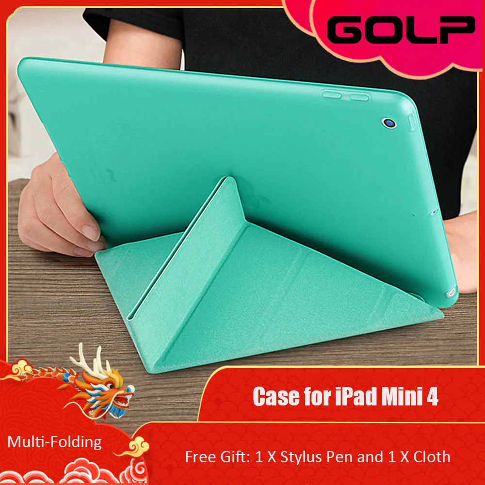 GOLP Чехол для ipad mini 4, чехол из искусственной кожи, мульти-складной смарт-чехол с подставкой, мягкий ТПУ задний флип-чехол для ipad mini 4, чехол