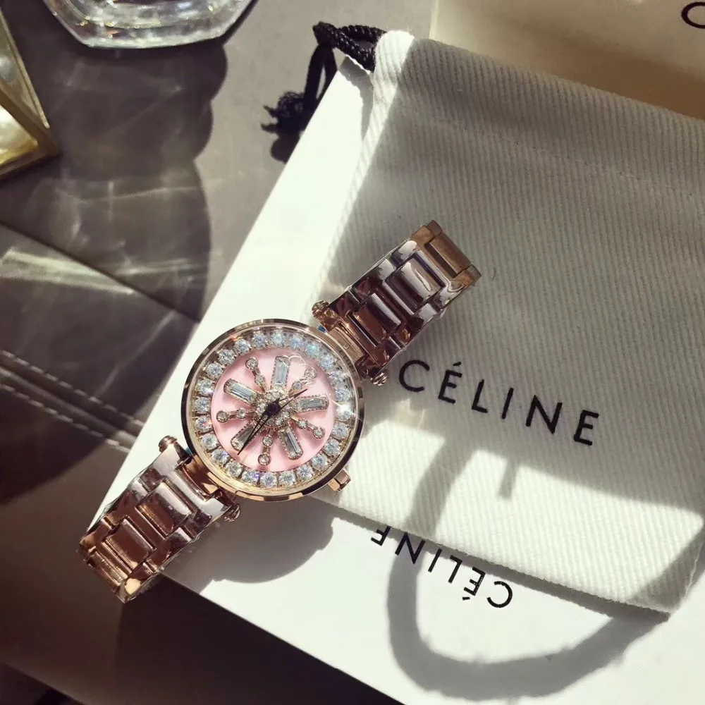 Женские наручные часы с цветком новые дизайнерские кристаллами вращающиеся на