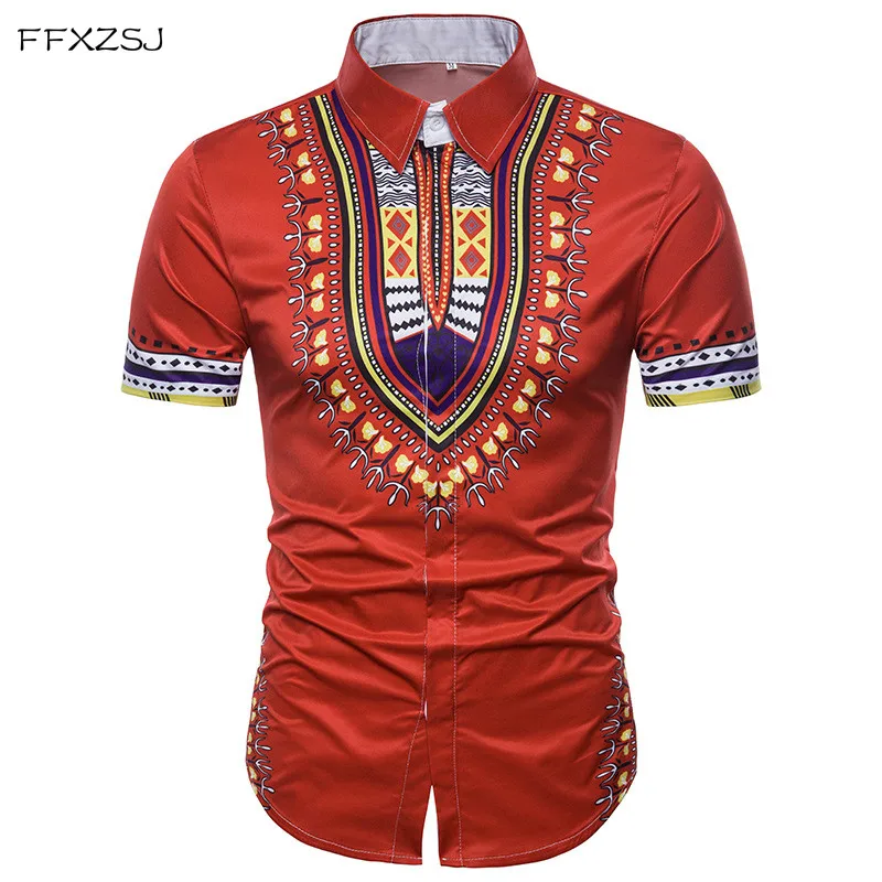 Африканская Дашики рубашка мужская 2018 летняя с коротким рукавом модным