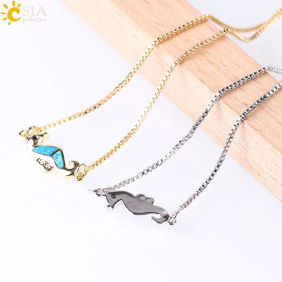 CSJA огненный опал морская лошадь животное браслет роскошный розовое золото цвет