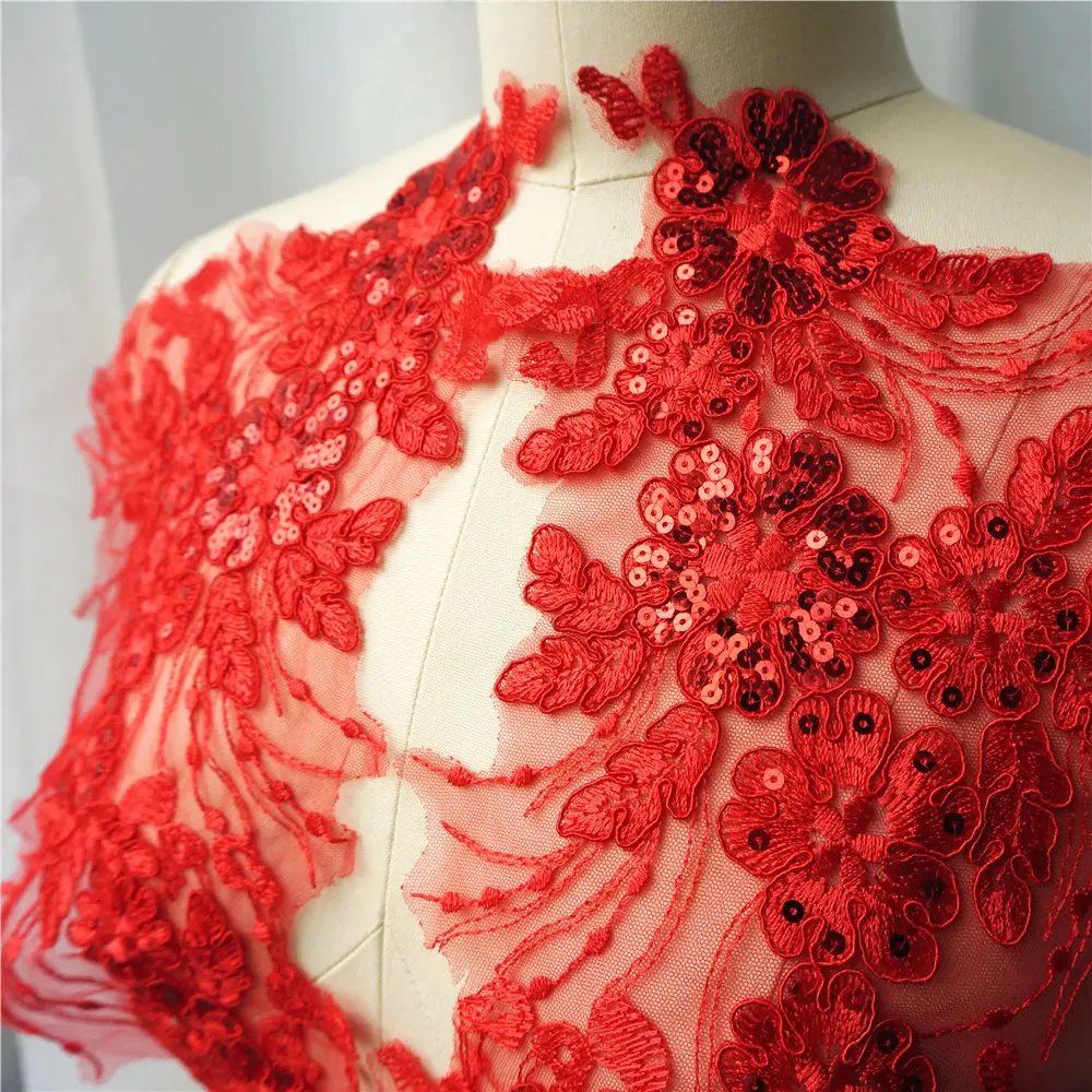 2 шт. красный цветок блесток кисточкой свадебное платье аппликация кружевная