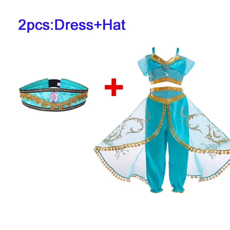 dress Add Headband Костюм Аладдина и жасмина для девочек, Детский костюм в арабском стиле, Детский костюм на Хэллоуин косплей фантазии для танцев, арабское платье принцессы - Цвет: dress Add Headband