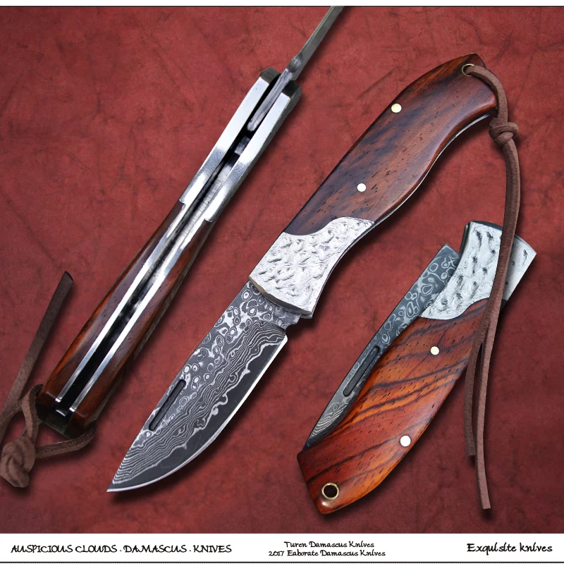 Турен-благоприятные облака 58HRC ручной работы Дамаск уличный карманный нож