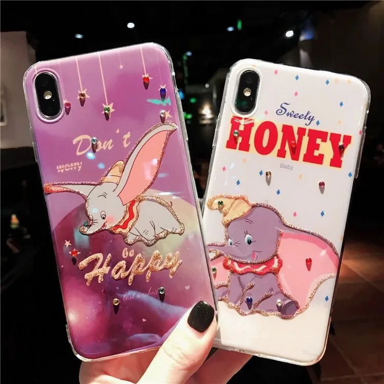 Роскошный блестящий чехол для телефона с мультяшной анимацией Dumbo iPhone X XS XR Xsmax 7 Puls
