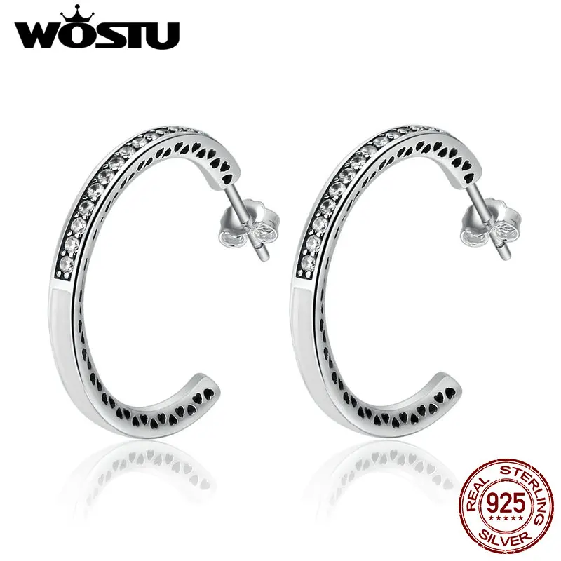 WOSTU новые модные 100% стерлингового серебра 925 Белый лучистое Сердце Крюк серьги