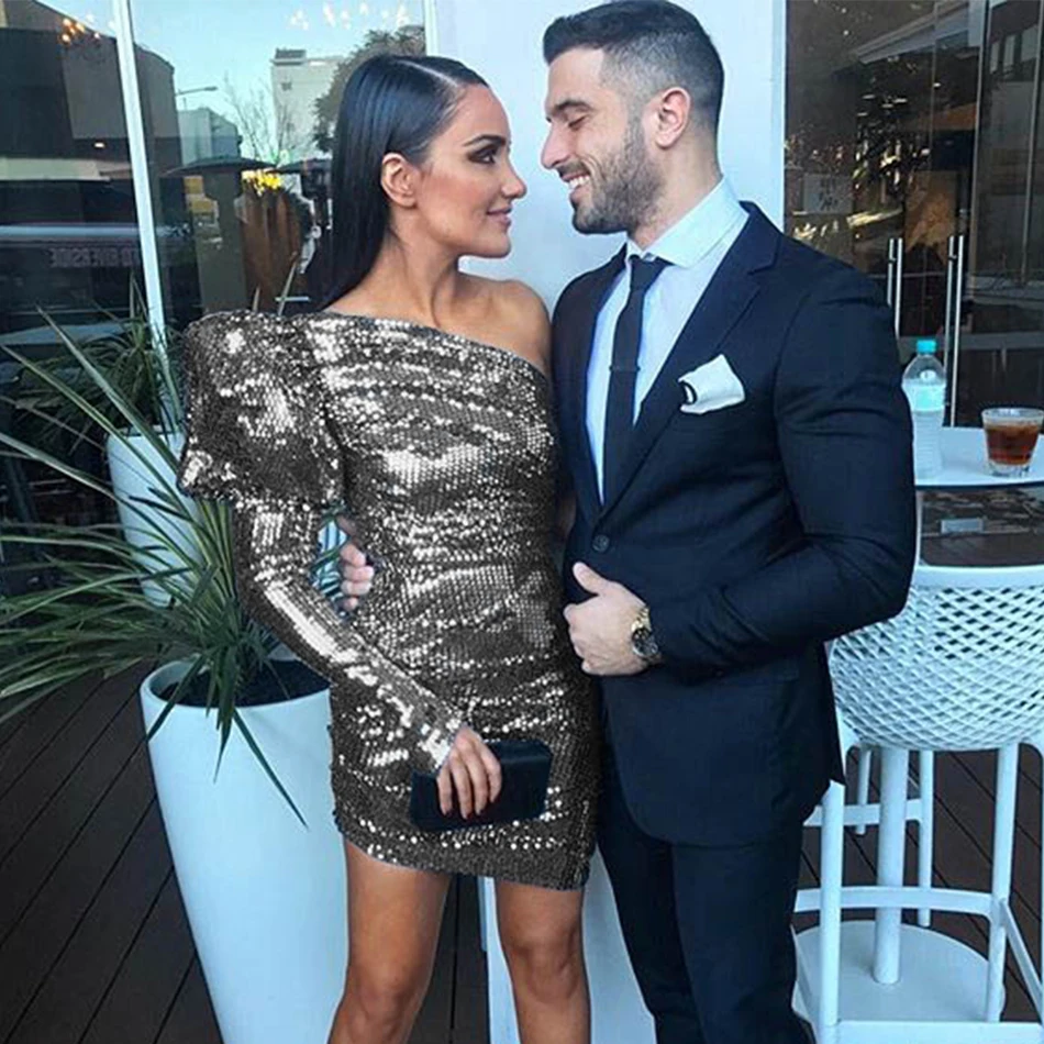Seamyla Новое поступление 2019 блестками платье Vestidos с длинными рукавами сексуальное
