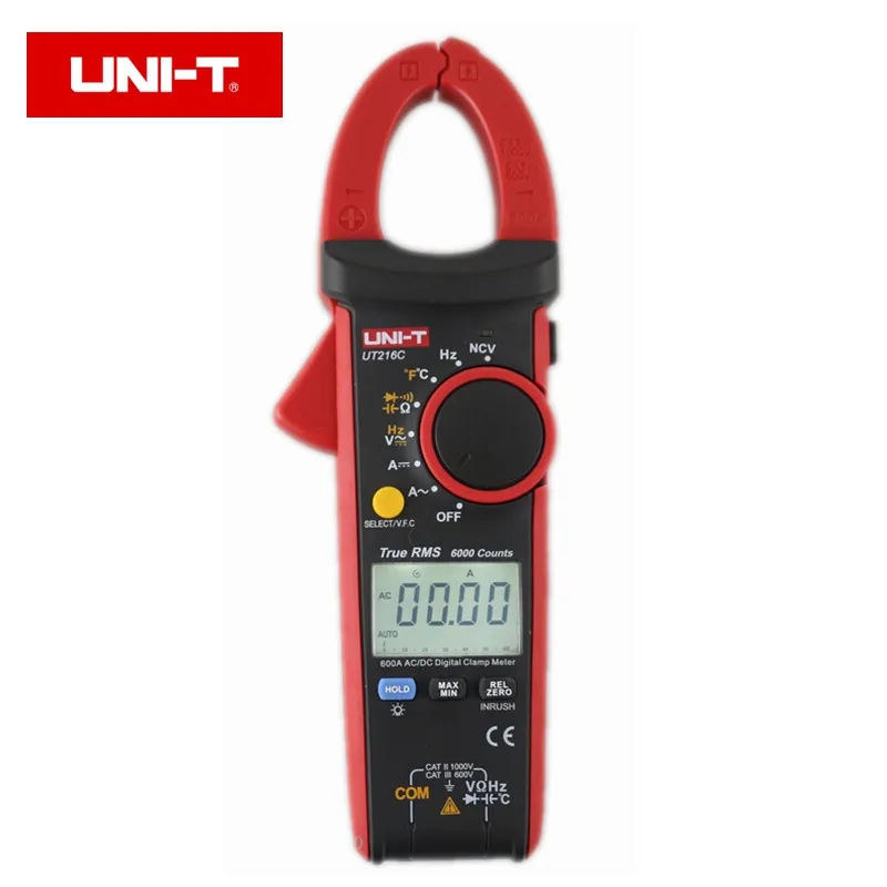 Цифровой токоизмерительный зажим UNI-T UT216C 600A True RMS Автоматический диапазон с