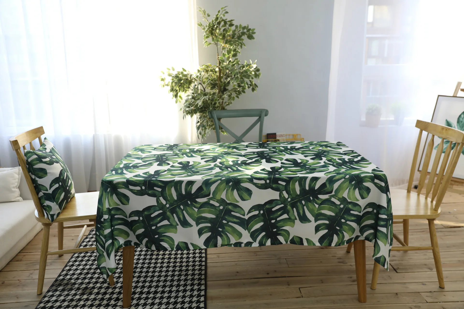 

Pastoral Style Table Cloth Rectangular Home Kitchen Party Tablecloth Tropical Plants Print Table Cover Linen Oilproof Decorative