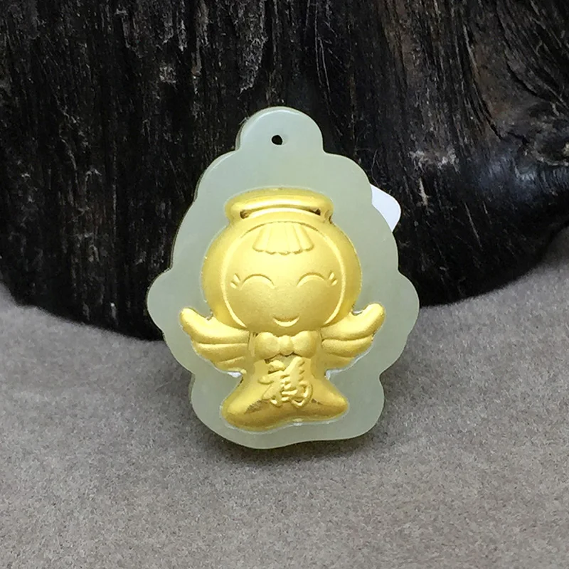 

Модные ювелирные изделия из натурального белого нефрита, ожерелье с маленьким ангелом, подвеска на удачу