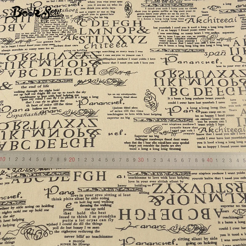 Тканевая бежевая хлопковая льняная ткань с надписью дизайн швейный материал Tissu