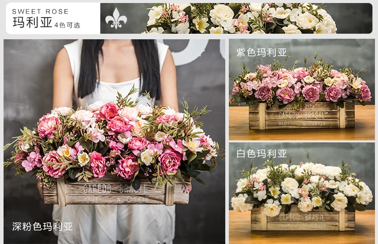 

American Style Artificial Flower plants Wooden Palisade Decoration Flower For Living Room Balcony 20PCS/LOT