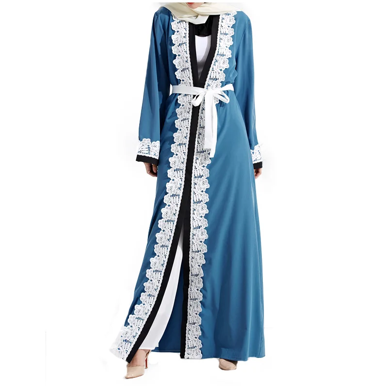 FS модные Для женщин синий Кружево халат мусульмане турецкий Абаи Кафтан