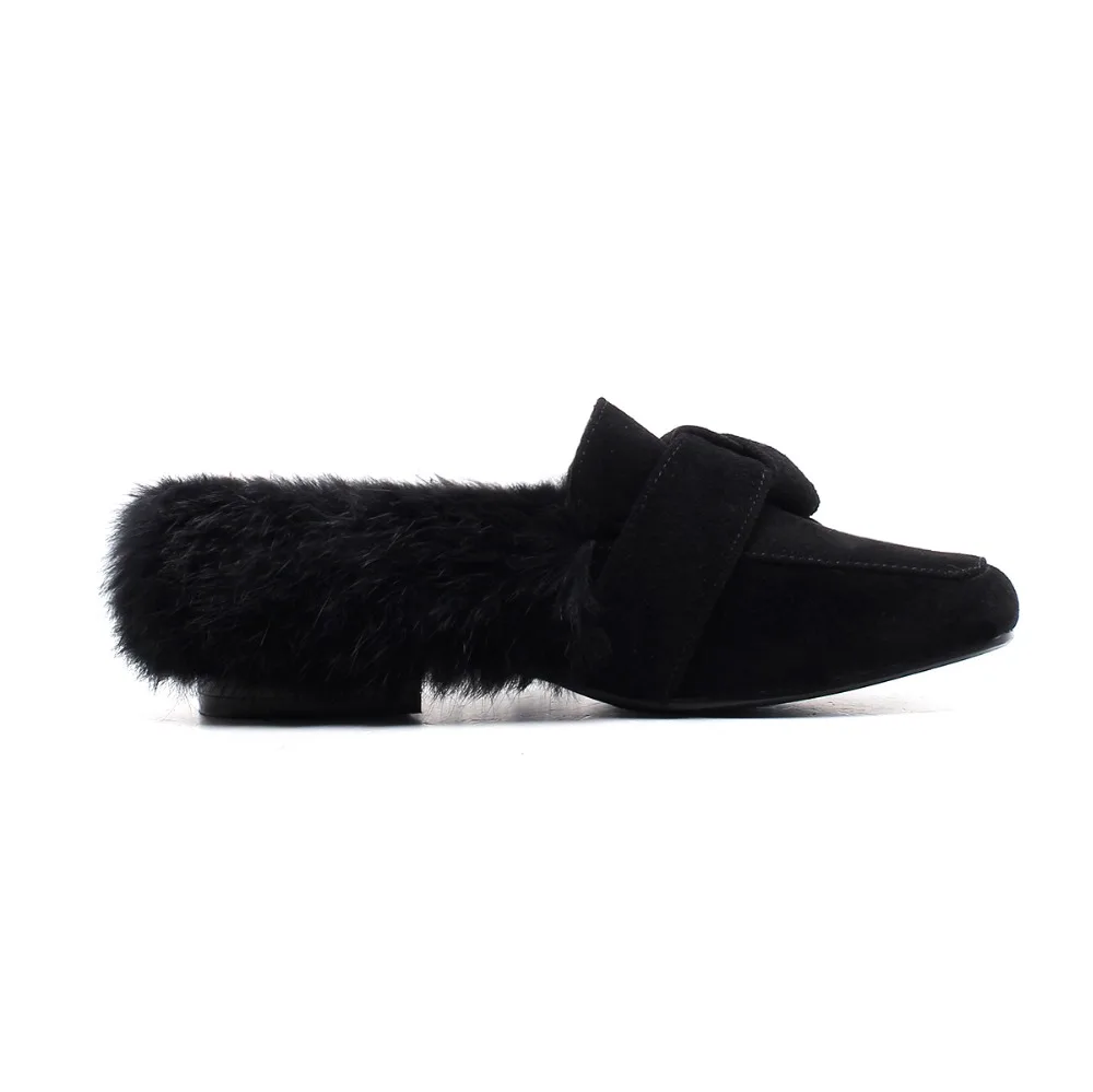Kmeioo женские лоферы зимние Шлёпанцы Buckle Mule слайды квадратный носок Туфли без
