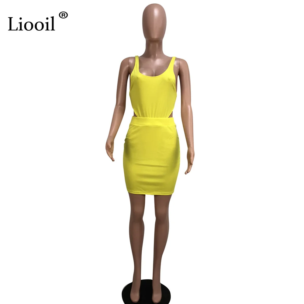 Liooil/комплект из 2 предметов, облегающий комплект, летняя одежда для женщин, модный Боди и Эротичная миниюбка, Клубные комплекты