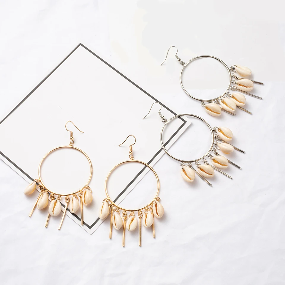 2019 Latest Fashion Earrings metal shaft pendant earrings natural shell bohemian women Gifts | Украшения и аксессуары