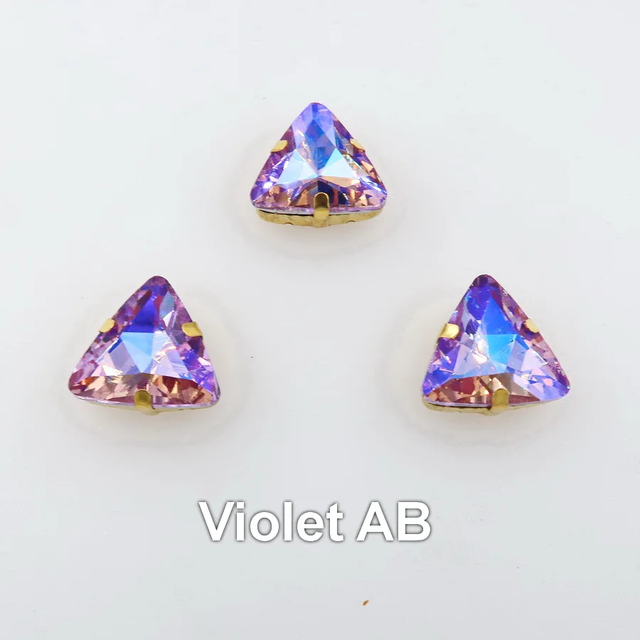 A6 Violet AB AB цвета 18 мм треугольная форма стекло Кристалл пришить стразы кристаллы бусины золотые коготь настройки одежды аппликация diy отделка - Цвет: A6 Violet AB