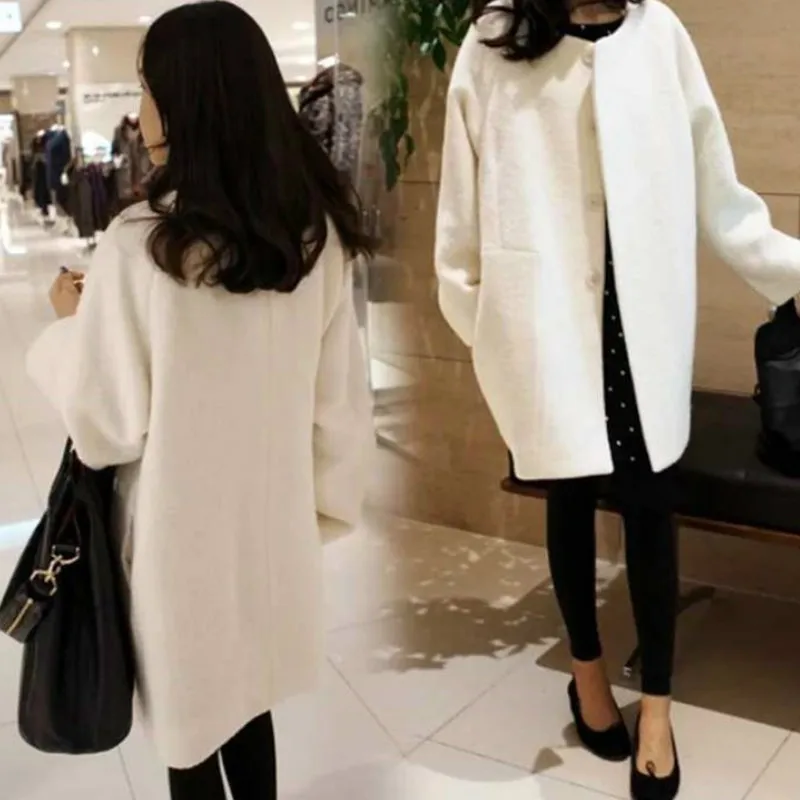 Женское шерстяное пальто средней длины cappotto donna свободное и куртка для осени зимы