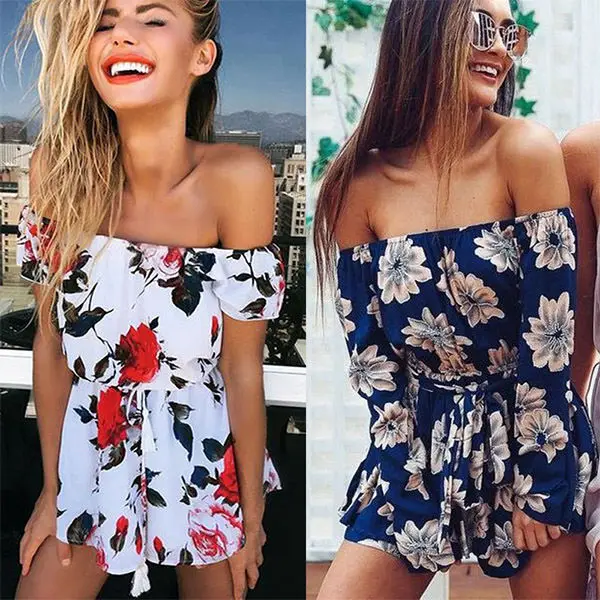 Новинка женская одежда Летний Пляжный комбинезон с открытыми плечами Клубная