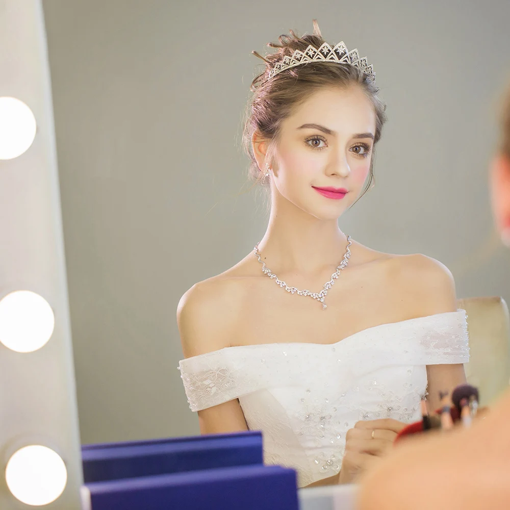 Винтажный полый тиара Корона кубический цирконий ювелирный набор для свадьбы груша огранка циркон кулон ожерелье Висячие серьги бижутерия
