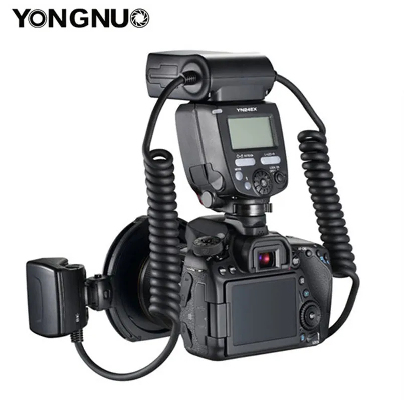 YONGNUO YN24EX E-TTL Макросъемка Speedlite с 2 шт. головкой вспышки и 4 переходными кольцами для