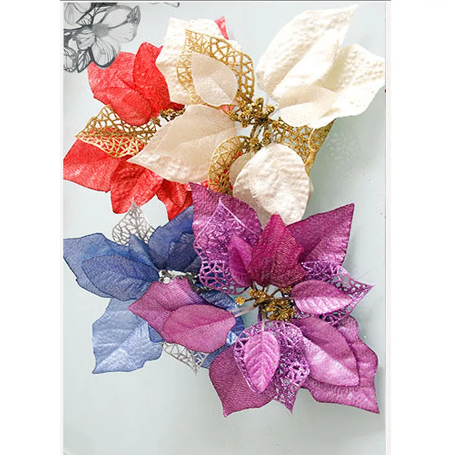 10PCS/LOT 22cm Christmas Flower Tinsel Decoration 4Color For Tree Party Weeding Hanging Pendants Ornaments |