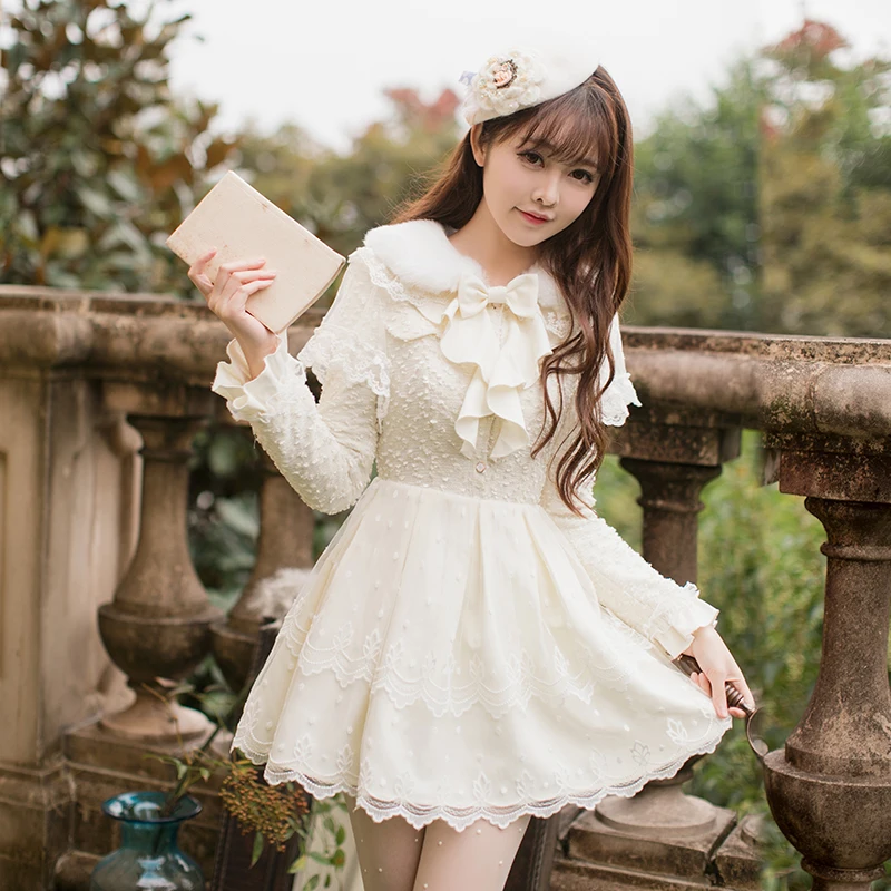 Princess sweet lolita dress Candy rain culture knitting dress autumn and winter women long sleeves sweet and thin C22CD7231