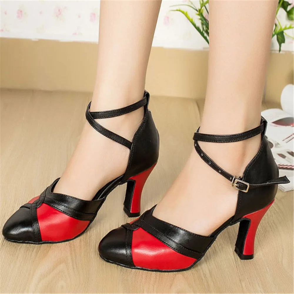 

HXYOO Salsa Latin Dance Shoes For Women Satin Soft Sole Red&Black Ballroom Dancing Shoes Women's Sneakers JYG424/805