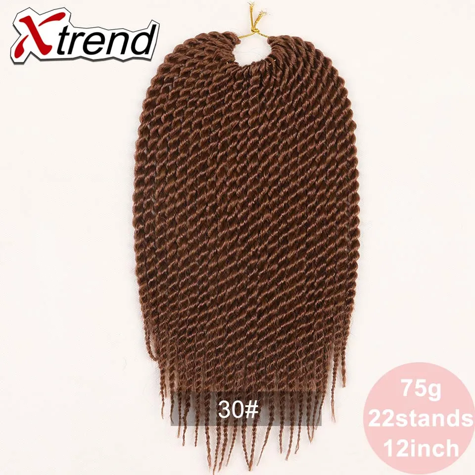 Xtrend Сенегальские накрученные волосы крючком оплетка волос 12 дюймов 22 корни синтетический Омбре плетение волос для леди черный цвет - Цвет: #30