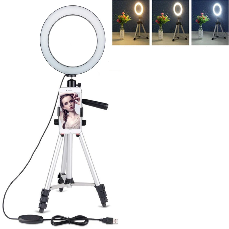 Кольцевой светодиодный светильник 20 см с регулируемой яркостью для фотостудии