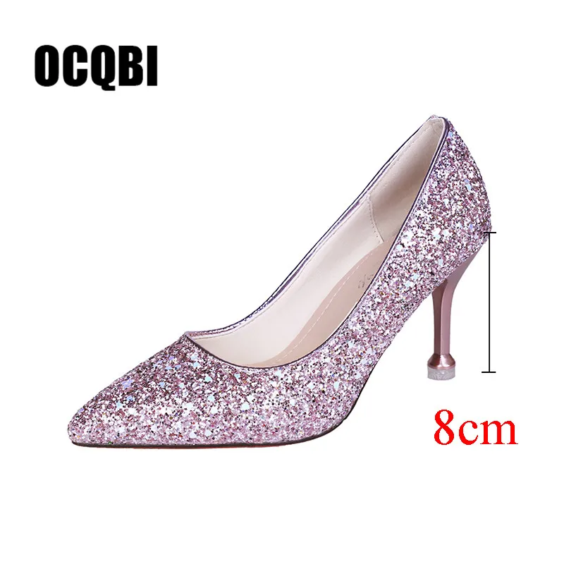 8cm pink Лидер продаж; Новинка года; стильные свадебные туфли на высоком каблуке с мелкой отделкой; туфли для подружки невесты с острым носком; туфли для торжеств, украшенные кристаллами золотистого цвета; шикарные туфли на высоком каблуке - Цвет: 8cm pink