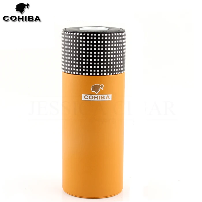 COHIBA кожаный дорожный хьюмидор, коробка для сигар из кедрового дерева, портативный чехол для сигар с гигрометром и увлажнителем, коробка для гимидора, подходит для 5 кубинских сигар