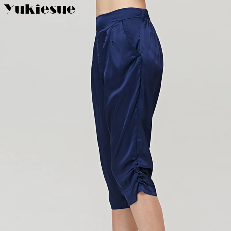 Silk harem pants capris women 2018 summer high elasitc waist loose rayon casual womens trousers pantalones mujer Plus size | Женская