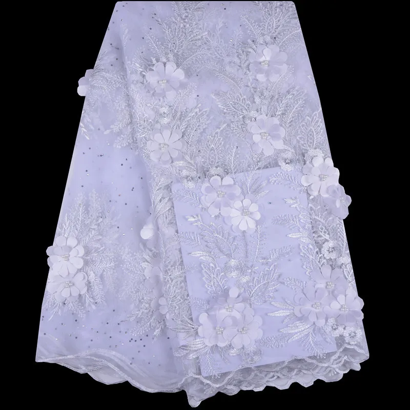 Новинка 2018 африканская французская кружевная ткань с бусинами и 3d цветами 5 ярдов