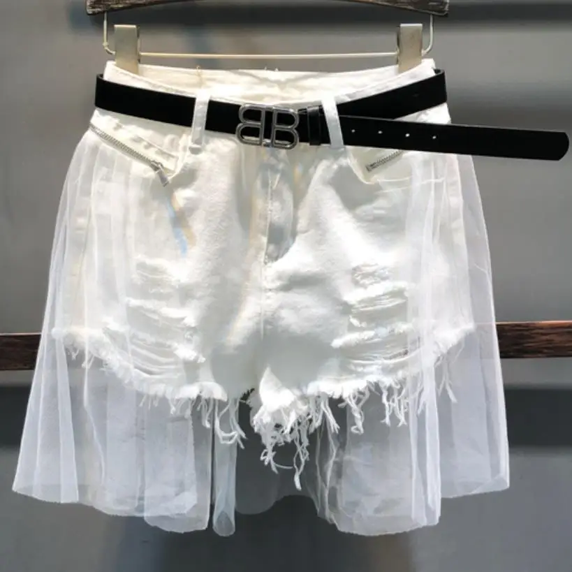 Женские джинсовые шорты в стиле пэчворк с широкими штанинами и высокой талией |